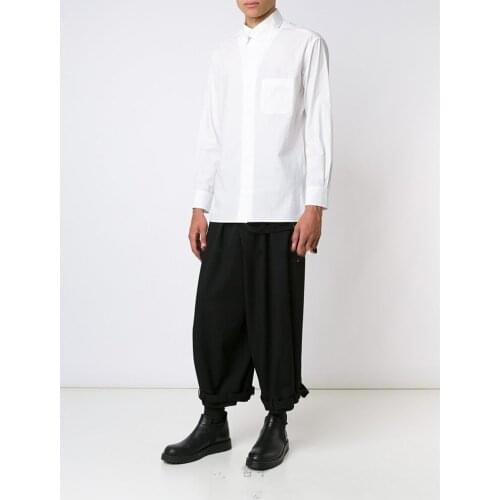 2020 Bind take 9 minutes pants man to be able to adjust qiu dong black to ribbon trousers wide leg pants