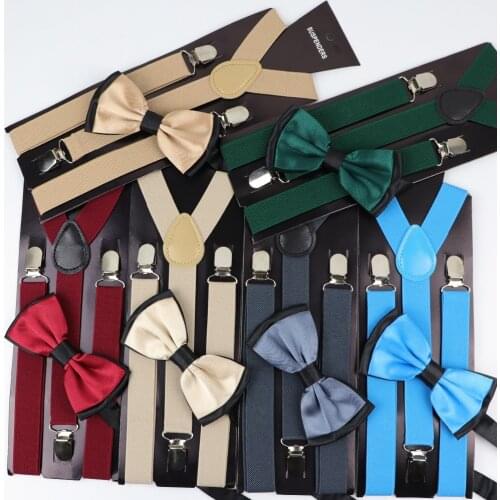 Solid Color Mans Belt Bowtie Set Men Women Suspenders Polyester Y-Back Braces Two Colors Bow Tie Adjustable Elastic