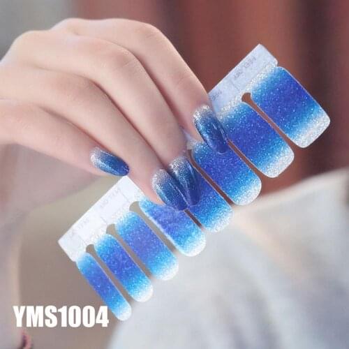 16 Pcs/Sheet Gradient Color Glitter Nail Art Stickers Full Cover Nail Polish Wraps DIY Adhesive Fashion Nail Patch Decorations