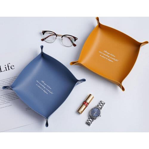 Desk Makeup Organizer Cosmetic Storage Box Case Brush Lipstick Jewelry Holder Leather Make Up Brush Storage Box Case