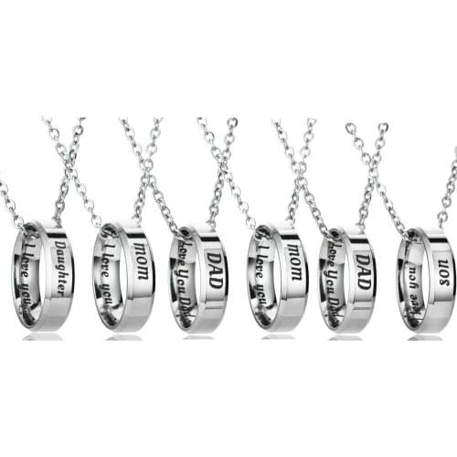 2PCs Stainless Steel Circle Necklace Gifts For Kids Son Daughter Dad Mom XMAS Birthday Mother Fathers Day Jewelery Family