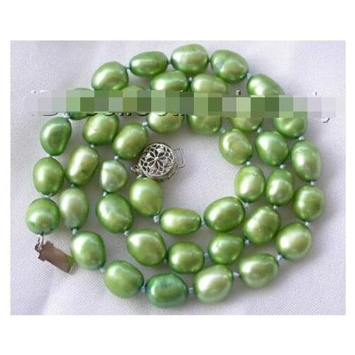 Stunning cultured 8-10mm green baroque freshwater pearl necklace 18