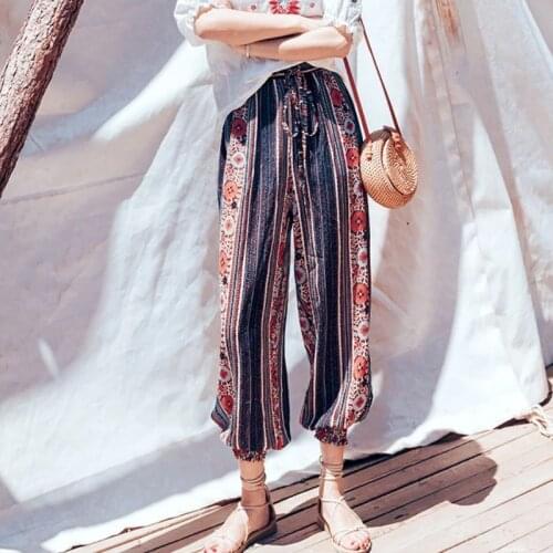 BeeHouse Ethnic style trousers trousers boho pants high waisted loose pantalon mujer spodnie damskie Summer thin drape women