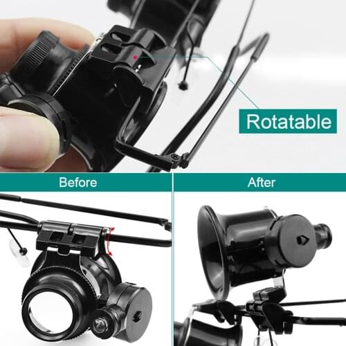 Headband 20x Magnifier Jewelry Watch Repair Magnifying Glasses Lens With LED Light Repair Tools Lamp for Close Work Watch Repair