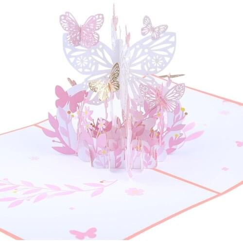 Valentines Day Greeting Card Stereo 3D Paper Sculpture Butterfly Flower Basket Blessing Postcard Paper Art Gift