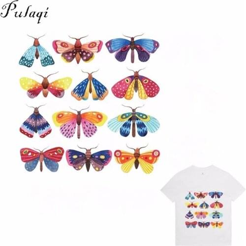 Pulaqi 12PCS Butterfly Iron Ona Heat Transfer paper Vinly For Patches On T-shirt Thermal Transfers A-level Washable Decor F