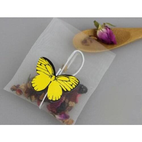 Empty Nylon Tea Bag With String Heat Seal Filter Paper Loose Tea Bags Infuser Strainer Butterfly Label 5.8*7cm