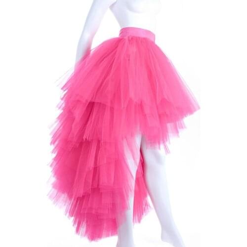 Real Photo Tulle Skirts Long Maxi jupe femme Multi Layers Tulle Skirts Hi Low Tutu Woman Skirt Tiered Floor Length Cute