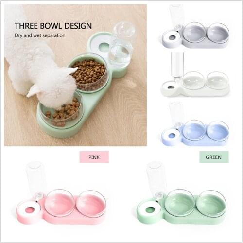 Dog Cat Food Bowl Drinking Raised Stand Dish Three Bowls Auto Water Dispenser Pet Bowl Cat Double Bowls Pet Accessories