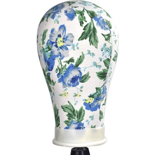 Blue Flower Canvas Block Manikin Mannequin Head Model For Hair Extension Toupee Lace Wig Making Styling Cap Display Stand