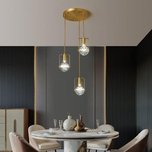 Nordic Copper Light Luxury Crystal Chandelier Bedroom 5W Bedside Dining Hall Aisle Staircase Villa Art Bar Decor LED Lighting