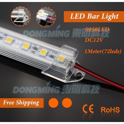 10pcs * smd 5050 hard luces Led strip bar light 12V 1m 72 U Aluminium profile shell + cover + DC connector kitchen under cabinet