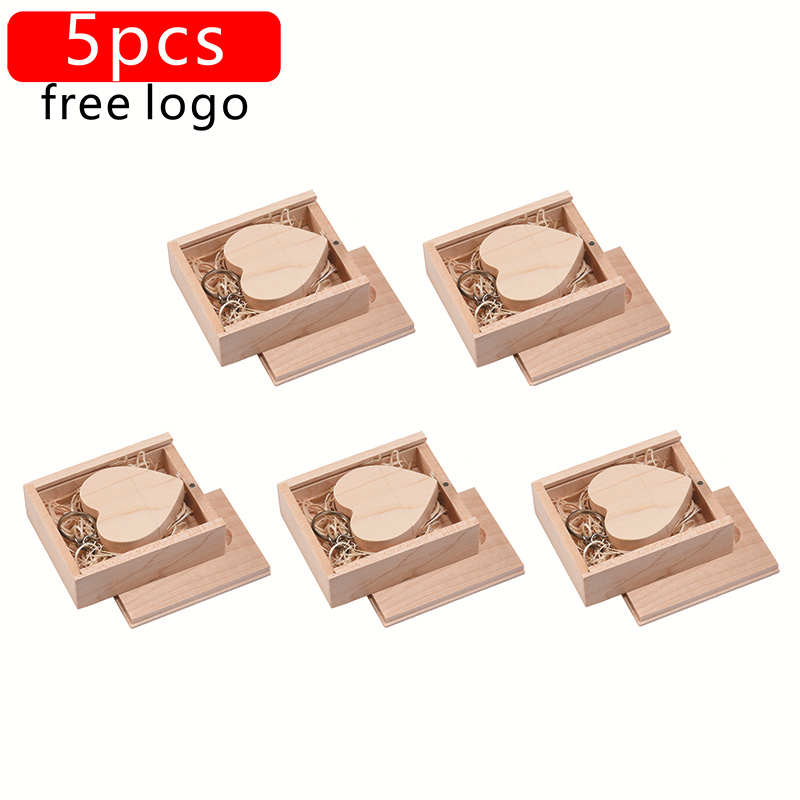 JASTER 5pcs/lot wooden Heart USB + BOX USB Flash Drive Pendrive 64GB 32GB 16GB 8GB U Disk photography wedding gifts