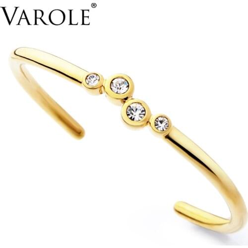 VAROLE Shining Crystal Stainless Steel Cuff Love Bangles & Bracelets Gold Color Bangle Bracelet For Women Jewelry pulseira
