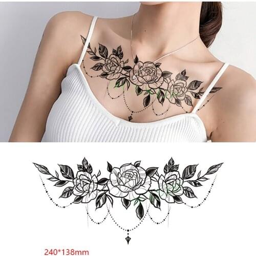 Waterproof Temporary Tattoo Sticker Big Rose Flower Sexy Body Art on Back Tatto Breast Flash Tatoo Fake Tattoos for Women