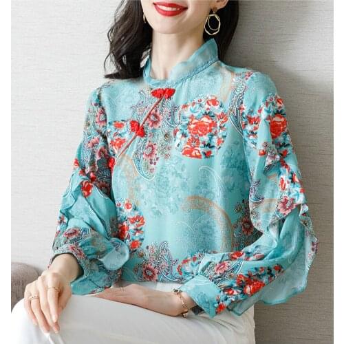 Plus Size Woman Blouse Chinese Style Women Print Blouses Lady Plus Size Tops Femme Cheongsam Tops