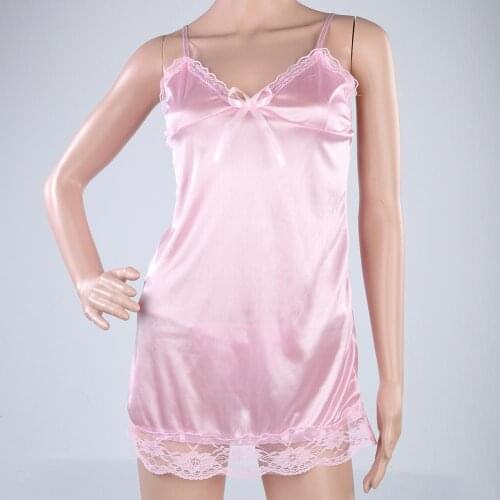 Ladies Sexy Sleeveless Nightdress Women Satin Nightwear Sleepwear V-neck Nightgown Sexy Silk Night Dress Lingeries with G-String