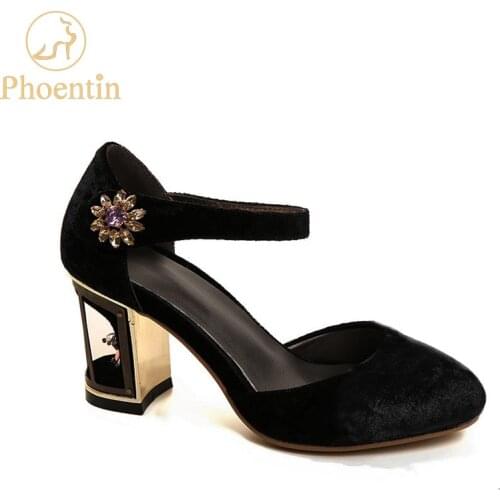 Phoentin party mary janes ladies 2020 new arrival velvet crystal flower woman shoes bird cage metal high heels hook & loop FT497