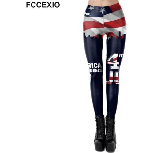 FCCEXIO 2020 Independence Day Flag Women Leggings Fitness Pants Sexy Slim Workout Leggins National Flag Female Legins