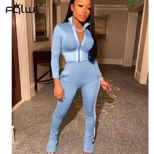 FQLWL Casual 2 Two Piece Set Women Sexy Pink Outfits Crop Top Stacked Pants Leggings Women Matching Sets Ladies Tracksuit Female