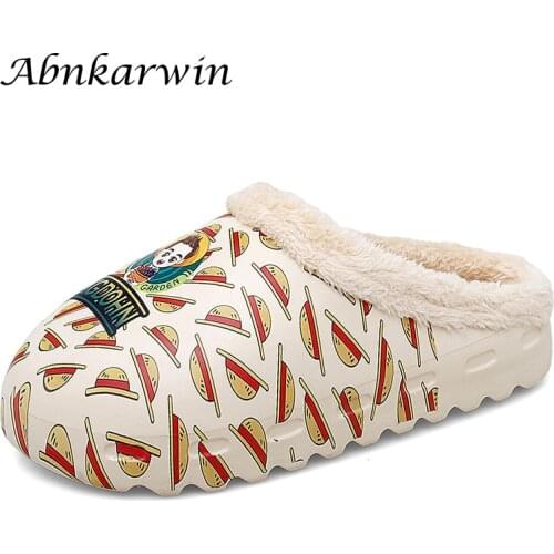 Winter Men Home Warm Plush Slippers With Fur House Indoor Slides Women Zapatillas De Casa Mujer Invierno Pantoufles Femme Hiver