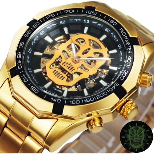 Gold Watch Men Military Watches Mens 2020 Automatic Luxury Brand Steel Strap Skeleton Wristwatch часы мужские спортивные WINNER