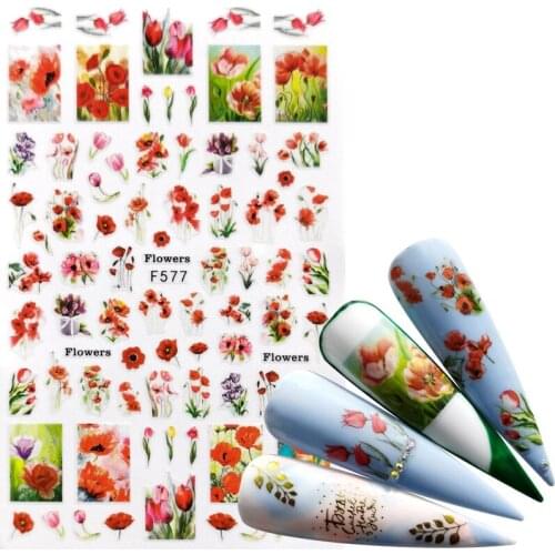 1 PC Mix Flower Nail Stickers Butterfly 3D Adhesive Sliders Wraps Tips Charm Art Manicure Decorations