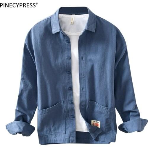 100% Cotton Quality Anti-pilling Anti-static Soft Man Spring Summer Fashion Male Casual Pockets Decoration Men Long Sleeve Shirt