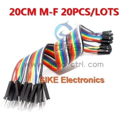 20pcs 20cm 2.54mm 1p-1p Pin Female to Male Color Breadboard Cable Jump Wire Jumper For Arduino