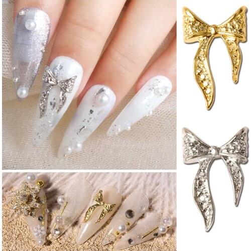 20pcs Gold Silver Alloy Bow Nail Art Decorations 3D Charm Bow Ties Nail Jewelry Ornaments Fashion Manicure Accessories For Nails