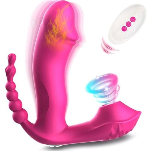3 in 1 Clitoral Sucking Dildo Anal Vibrator Wireless Remote Control Vaginal G-spot Nipple Sucker Clitoral Stimulator Sex Toys fo
