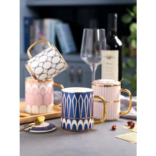 350ml Ceramic Mug Set Couple Water Cup With Lid Spoon Household Phnom Penh Coffee Cup With Tray Living Room Afternoon Tea Mug