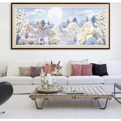 5D DIY Diamond Painting Deer Peacock Lake Full Square Drill Scenery Diamant Embroidery Mosaic Handmade Living Room Art Decor