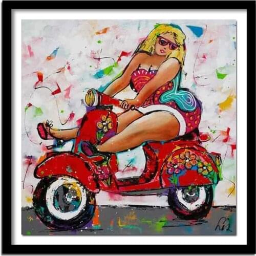 5D DIY full square drill Diamond Painting Colorful Fat woman riding a car Cross Stitch Rhinestone home decor