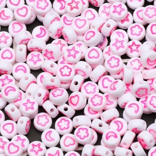 7mm Rose Red Round Acrylic Spacer Beads Mixed Heart Moon Flower Star Beads For Jewelry Making Handmade Diy Bracelet Accessorie