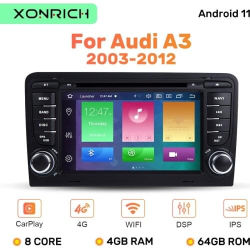 DSP 4GB 2 Din Android 10 Car Radio DVD Player For Audi A3 8P S3 2003-2012 RS3 Sportback Multimedia Navigation IPS Stereo Carplay