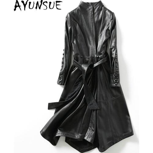AYUNSUE Genuine Leather Jackets for Women Real Sheepskin Coats Woman Long Autumn Jacket with Belt 2021 Blouson Cuir Femme SQQ83