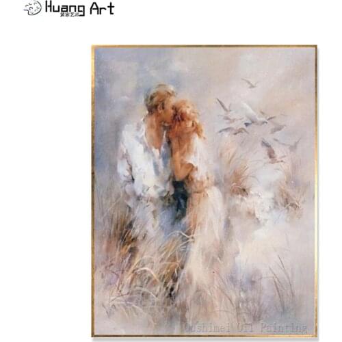 Free Shipping High Quality Hand Painted Romantic Decorative Canvas Painting Modern Lover Oil Painting For Living Room Decoration