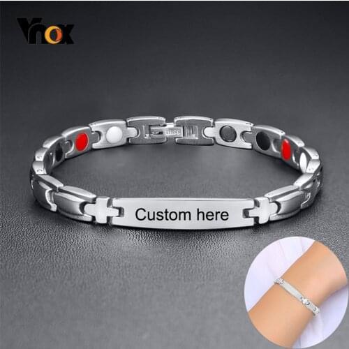 Vnox Free Engraving Stainless Steel Bracelets with Energy Stones Therapy Healing Bracelet Jewelry