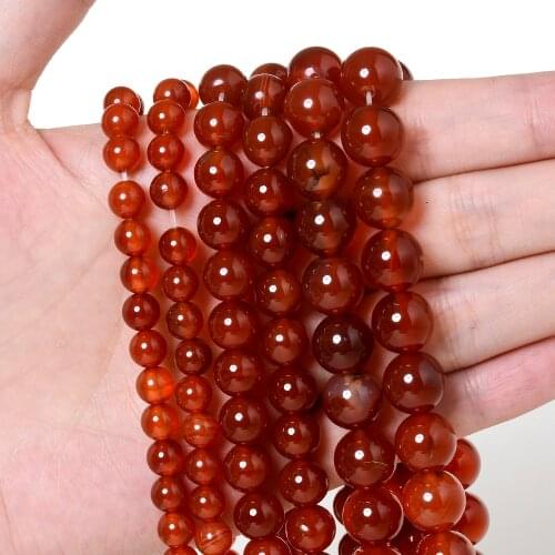 Natural Crystal Red Smooth Agates Stone Beads for Jewelry Making DIY Bracelet Charm Accessories Wholesale 4/6/8/10/12 MM