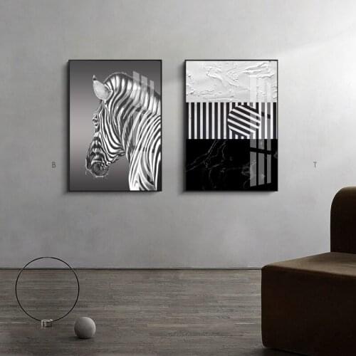 Black and White Animal Poster Zebra Abstract Geometric Print Canvas Painting Nordic Wall Art Picture Living room Decoration