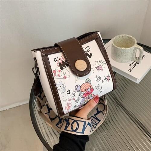 2021 Travel Handbag Fashion Color Contrast Shoulder Bag Ladies Cross Body Bag Cartoon Print Crossbody Bags For Women