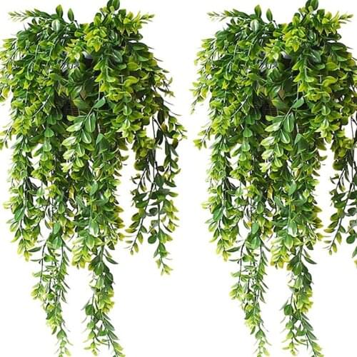 4Pcs Artificial Hanging Plants Green Leaves Ivy Faux Plastic Fake Hanging Garland Ivy Vine for Garden Decoration