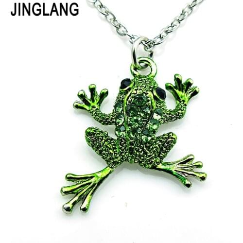 JINGLANG Fashion Pendants Necklace Link Chain Dangle Floating Crystal Frog Necklace For Men Jewelry