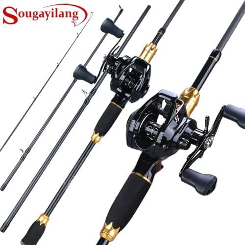 Sougayilang 1.8M-2.1M Casting Fishing Rod Reel Combo 4Sections Carbon Fiber Fishing Rod with 12+1BB 7.1:1 Baitcasting Reel Pesca