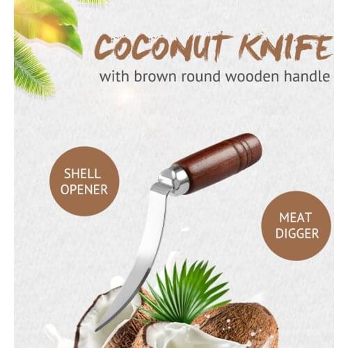 Coconut Cutter - Coconut Knife Meat Removal Coconut Tool Opener 3CR14 Stainless Steel Blade Wooden Handle
