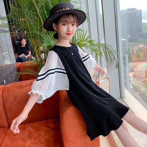 Girls summer dress Western style Korean style popular loose breathable chiffon trendy fan childrens parent-child wear
