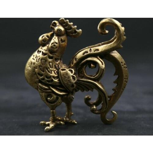 Small Curio Chinese Fengshui Bronze Zodiac Animal Rooster Cock Wealth Statue