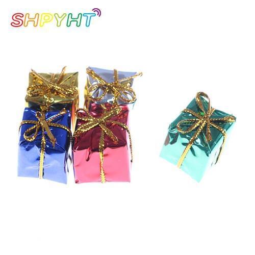 10pcs 3D Miniature Wood Dollhouse Mini Christmas cube Gift Box wedding box Dollhouse Furniture Kits Toys for Girl Christmas Gift