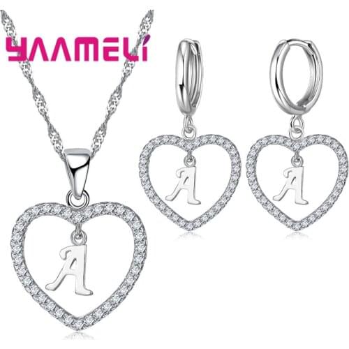 Fashion 26 Letters Necklace Earring Jewelry Set Alphabet Pendnat 925 Sterling Silver Womens Gift Jewelry Wholesale